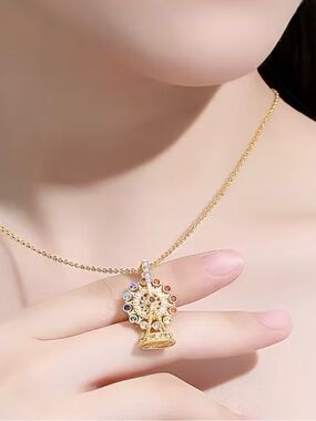 Gold-Tone Multicolor Crystal Ferris Wheel Pendant Necklace